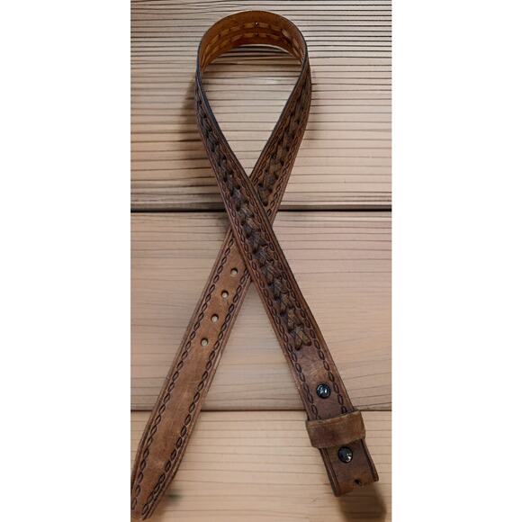 vintage TOOLED buckle belt 34 cowhide WESTERN braided RODEO brown COWBOY - Picture 2 of 15